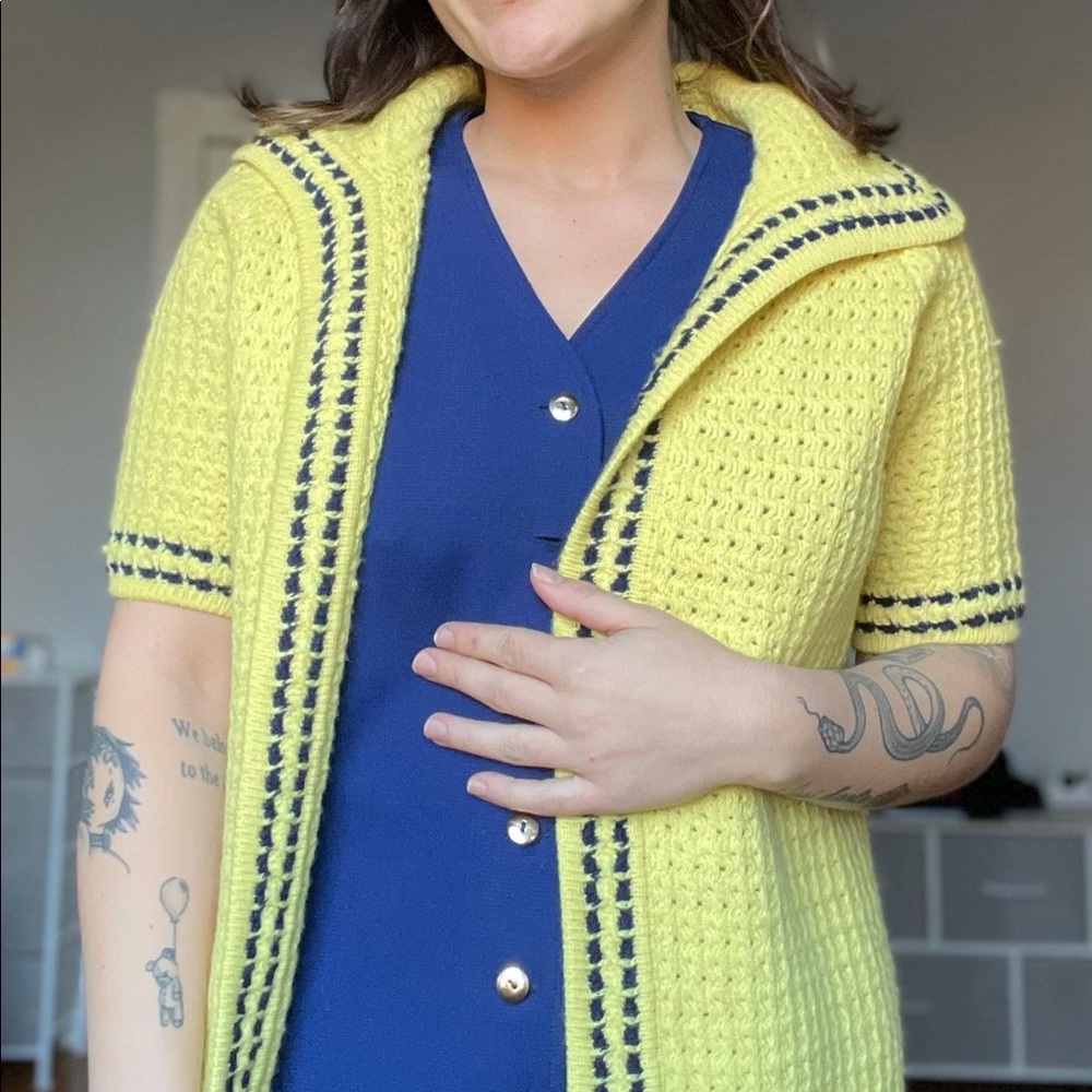 1960s Yellow Waffle Knit Wool Sweater